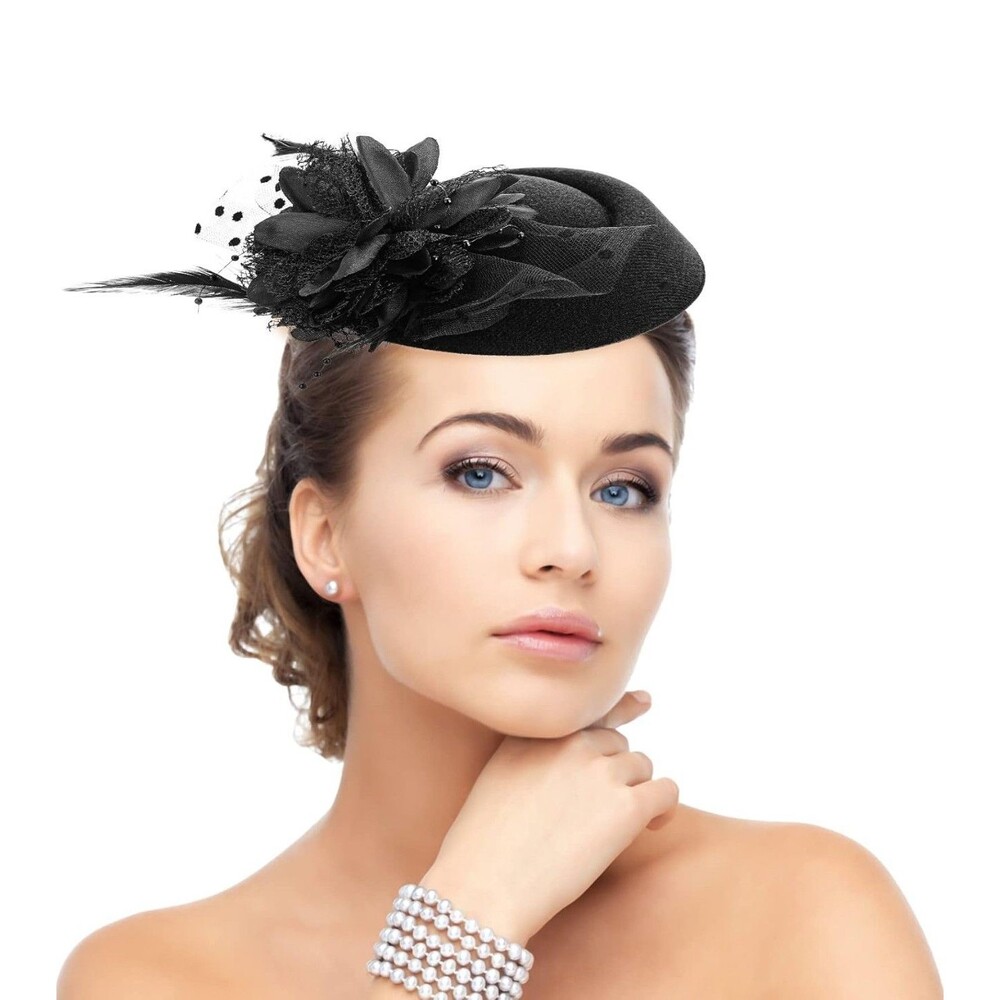 Black Feather Mesh Fascinator Hat Hair Clip Wedding Tea Cocktail Party Halloween